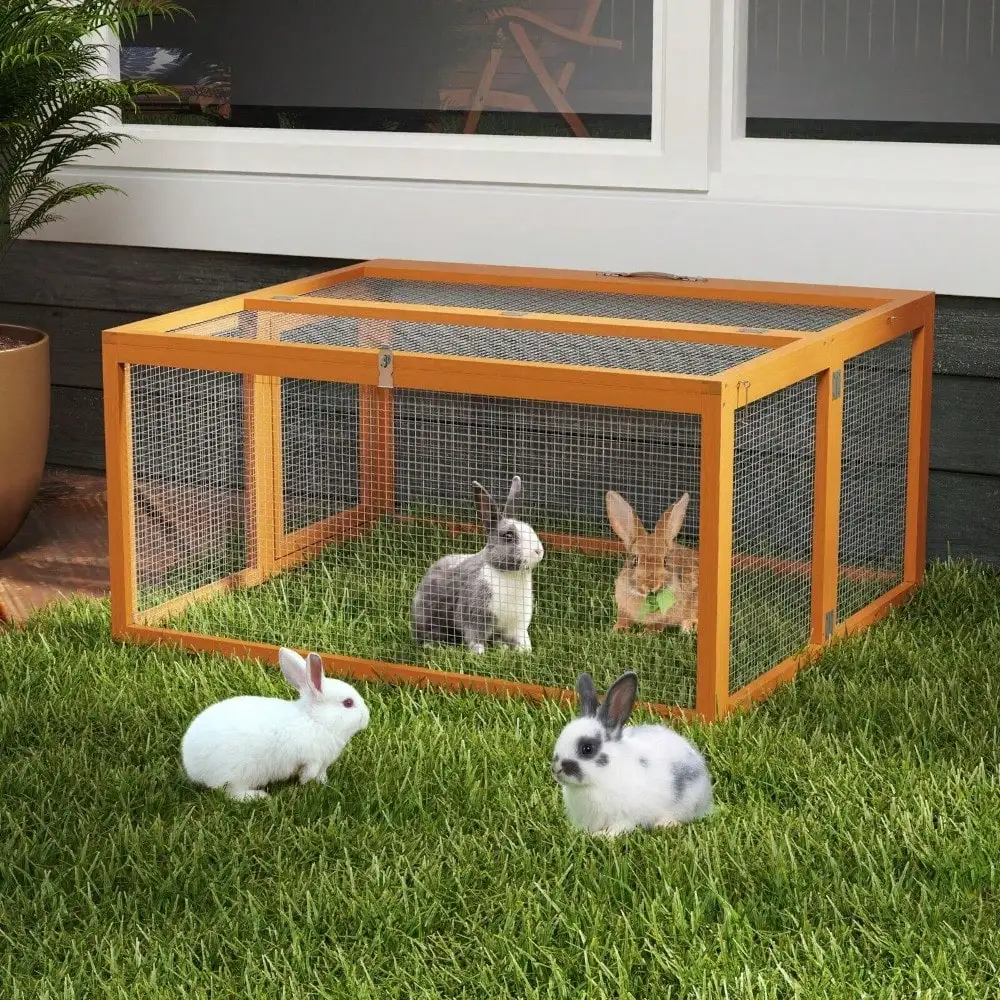 Hucha de madera para conejos, gallinero plegable con barra para asar, cómoda para animales al aire libre