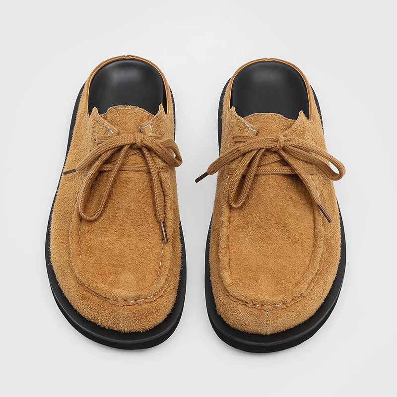 European American Retro Frosted Boken Men Half Slippers with Lace Up Trend Casual Non Slip Lightweight Commuting Sandals