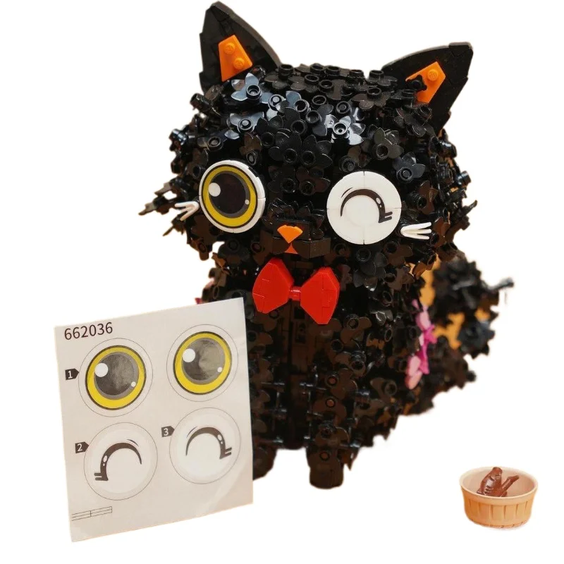 

Adorable Black Cat Building Blocks with Flowers Realistic Kitten Puzzle Toy Gift for Women