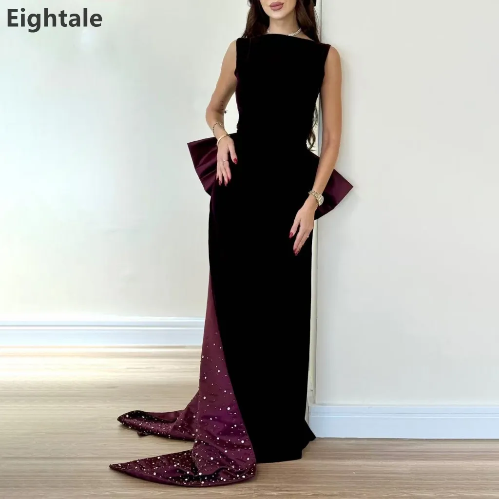 

Eightale 2025 Purple Mermaid Beaded Long Train Velvet Evening Dress For Women Dubai Arabic Formal Prom Party Gown Customized