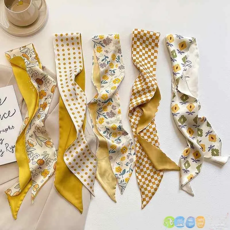 

Нежный шарф желтого оттенка, универсальный, весенне-летний, новый стиль, маленький шелковый платок для женщин, повязка для волос, украшение для сумки, декоративный аксессуар