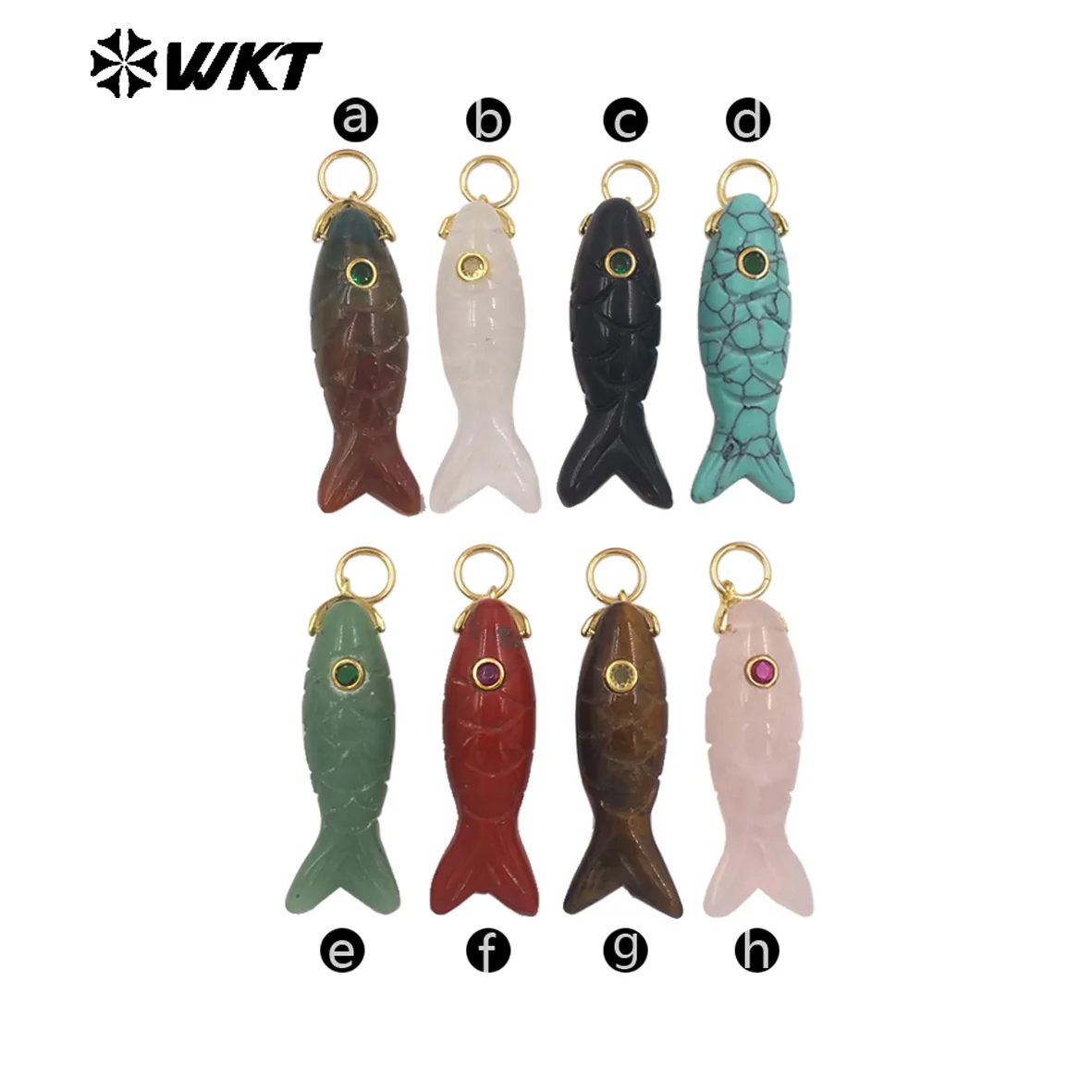 WT-P2069 Vivid&Lovely Fish Shape Pink Crystal Turquoise Pendants Gemstone Tiny Zircon Paved Charms For Earrings Making