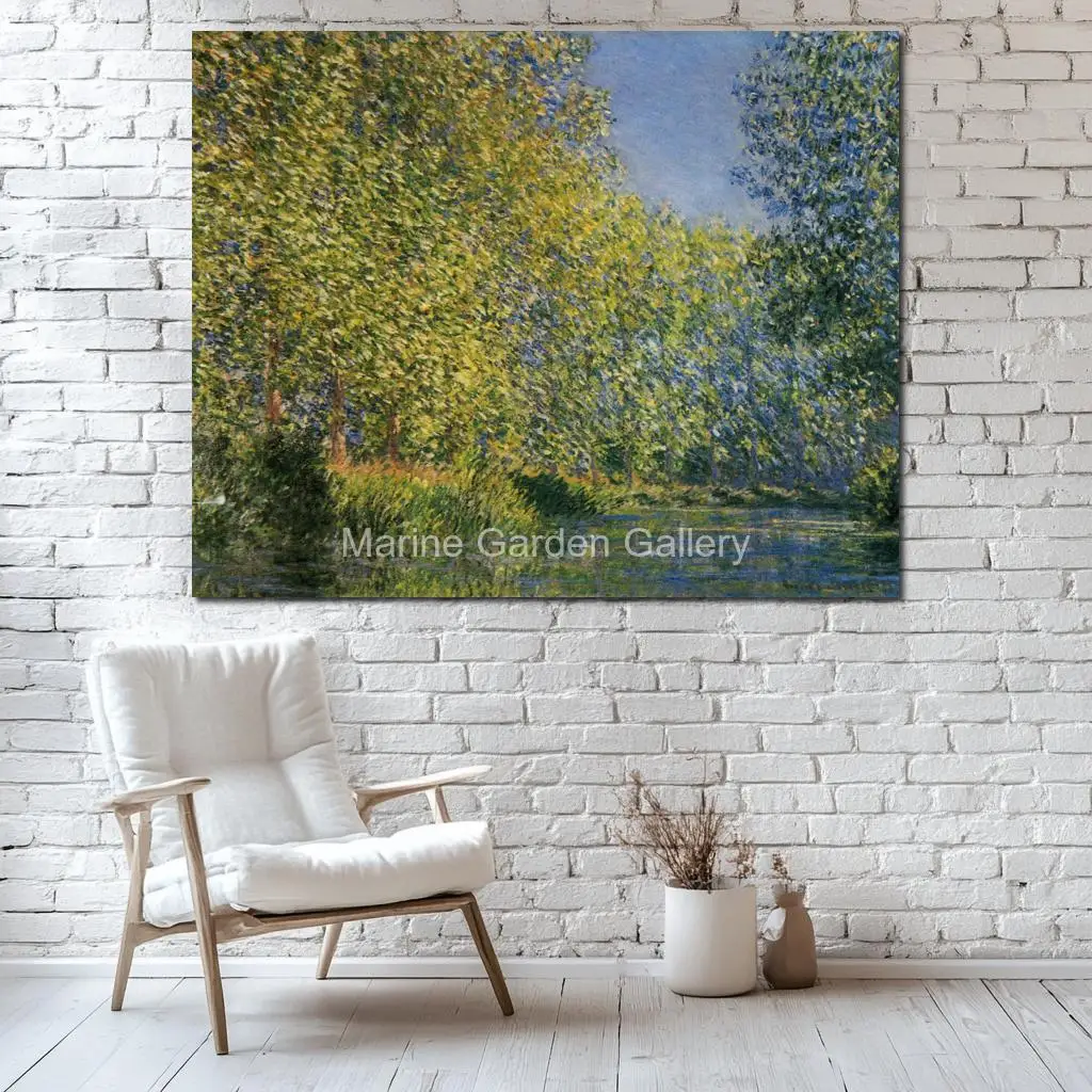 Abstract Canvas Masterpiece Hand Painted Claude Monet Painting Romantic Bend River Epte Paintings for Bar Bathroom Decor