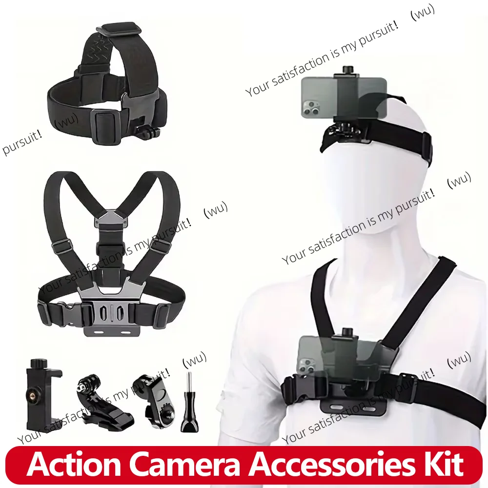 All-in-One Action Camera Accessories Kit Head Strap Chest Strap Mount Adjustable for GoPro Hero Phone Osmo SJCAM AKASO insta360