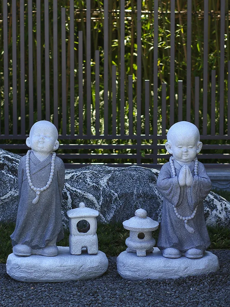 Japanese garden decoration stone carving little monk buddha statue monk water landscaping Chinese outdoor Zen decorations