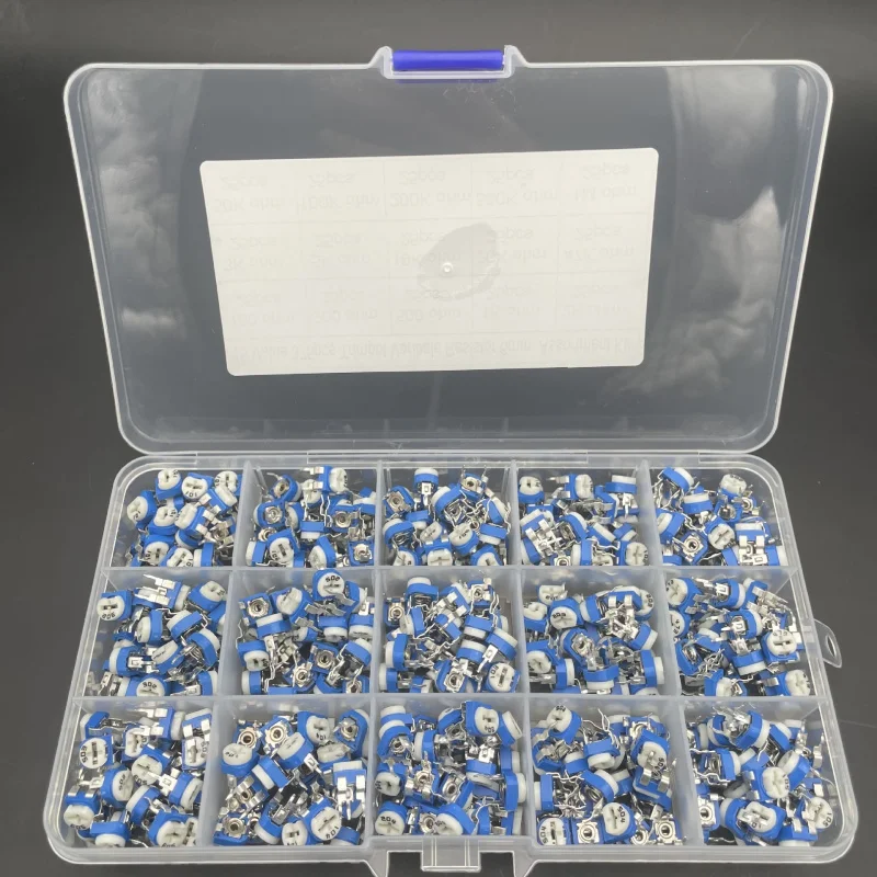 375Pcs 15Values RM065 Horizontal Blue White Trim Potentiometer Kit 100R-1M Variable Resistor Assortment