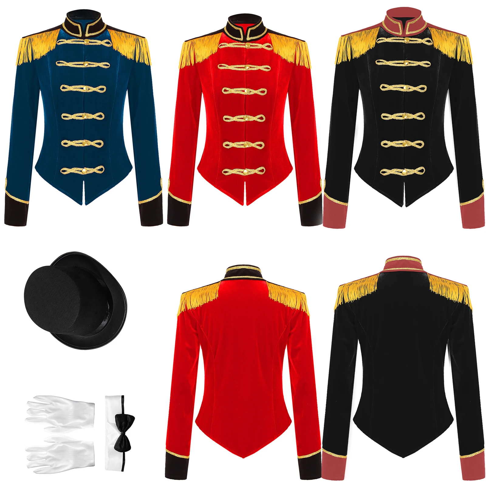 Giacca da donna Ringmaster Costume manica lunga con frange e nappe giacca a tracolla cappotto da circo cappotto da coda Halloween Cosplay Dress Up