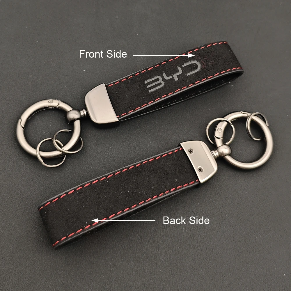 2025 Suede Leather Car Keychain BYD Logo Letters Emblem Badge Keyring For BYD Shark 6 Sealion 7 Atto 3 Act Leopard 5 Accessories