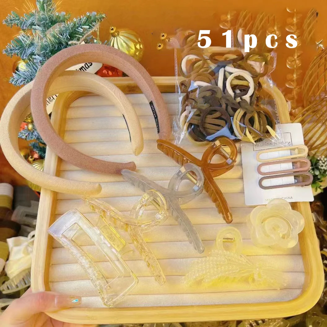 61pcs Set Korea Hair Bands Hair Claws Grab Hair Clip Large Intestine Hairpins Side Clip Elasticity Headbands Hair Accessories