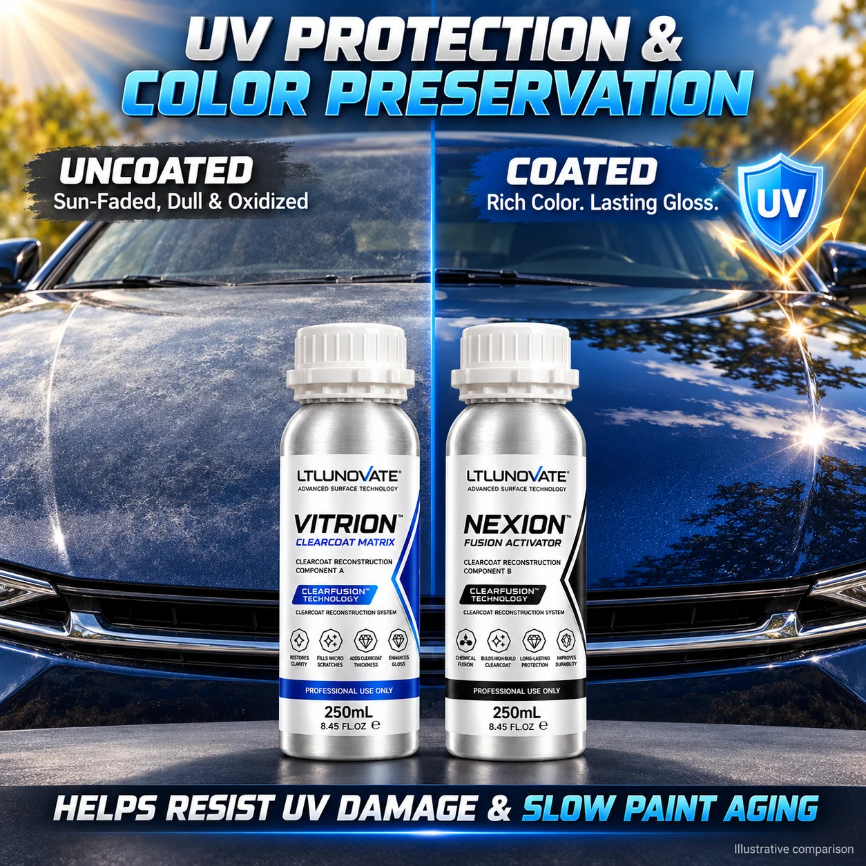 Genuine LTLUNOVATE ClearFusion 2K Car Paint Restorer 2x250mL Two Component Clearcoat Coating Kit Deep Glass Like Shine
