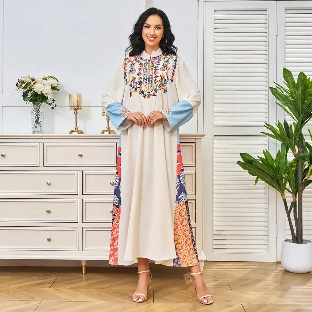 

New Muslim Robe Women's Long Dress Embroidered Elegant Long Sleeve Dress Evening Dress