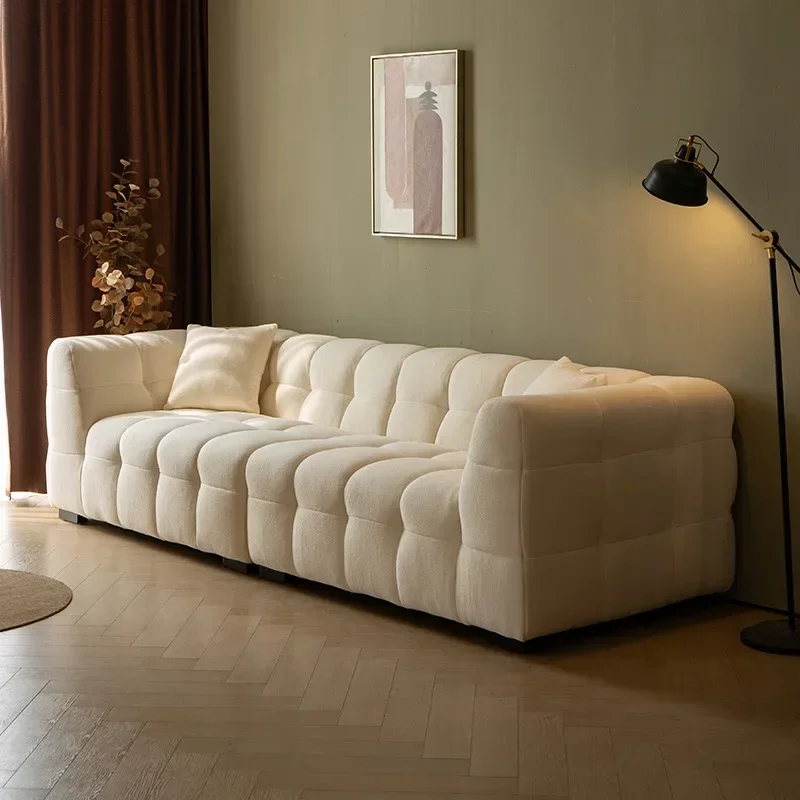 Marshmallow Fabric Sofa Vintage Cream Style Lamb Fleece Living Room French