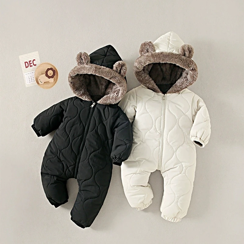 3 Years Old Winter Baby Outdoor Clothing Fur Lining Warm Toddler Girl Boy Jumpsuit Cartoon Plus Velvet Baby Jumpsuit