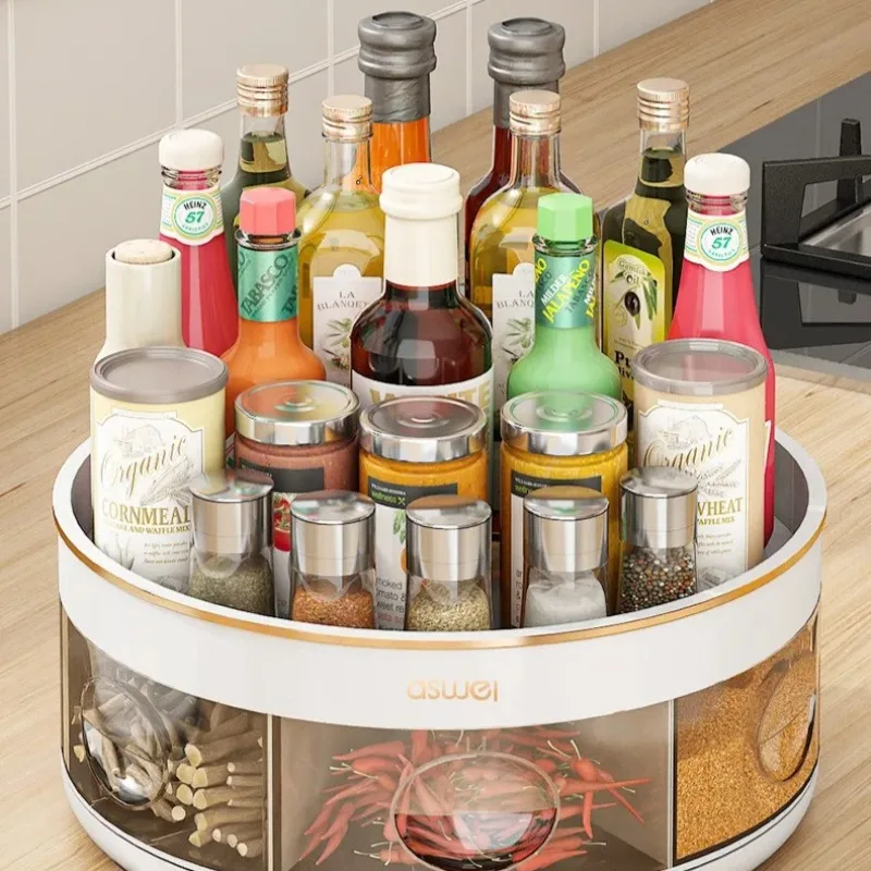 

Вращающийся органайзер для специй — настольная полка на 12 слотов для масляной соли, компактные баночки для приправ с несколькими крышками и нескользящим основанием