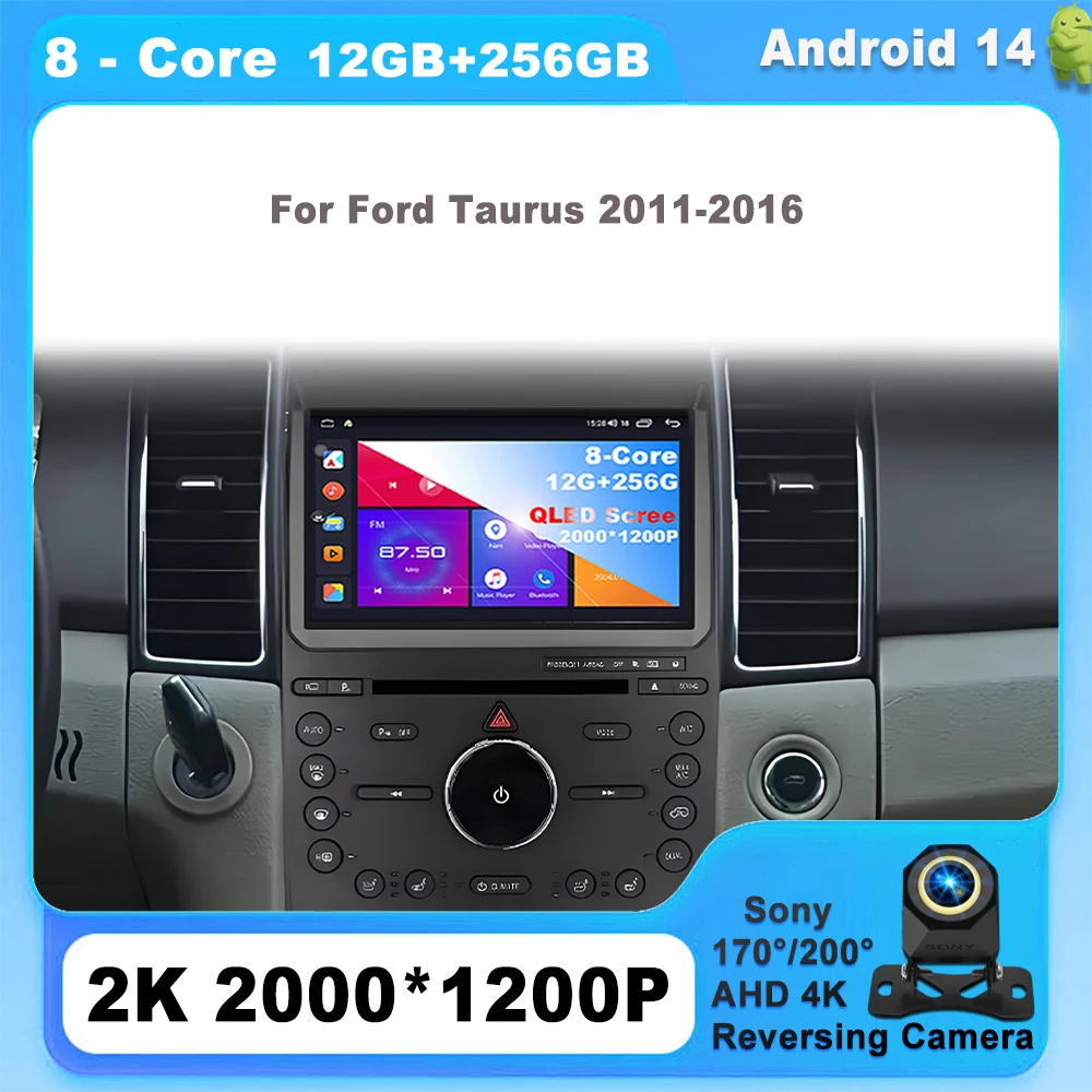 Android 14 для Ford Taurus 2011-2016 Carplay, авто радио, стерео головное устройство, плеер, 8-ядерный IPS светодиодный GPS, мультимедийная навигация
