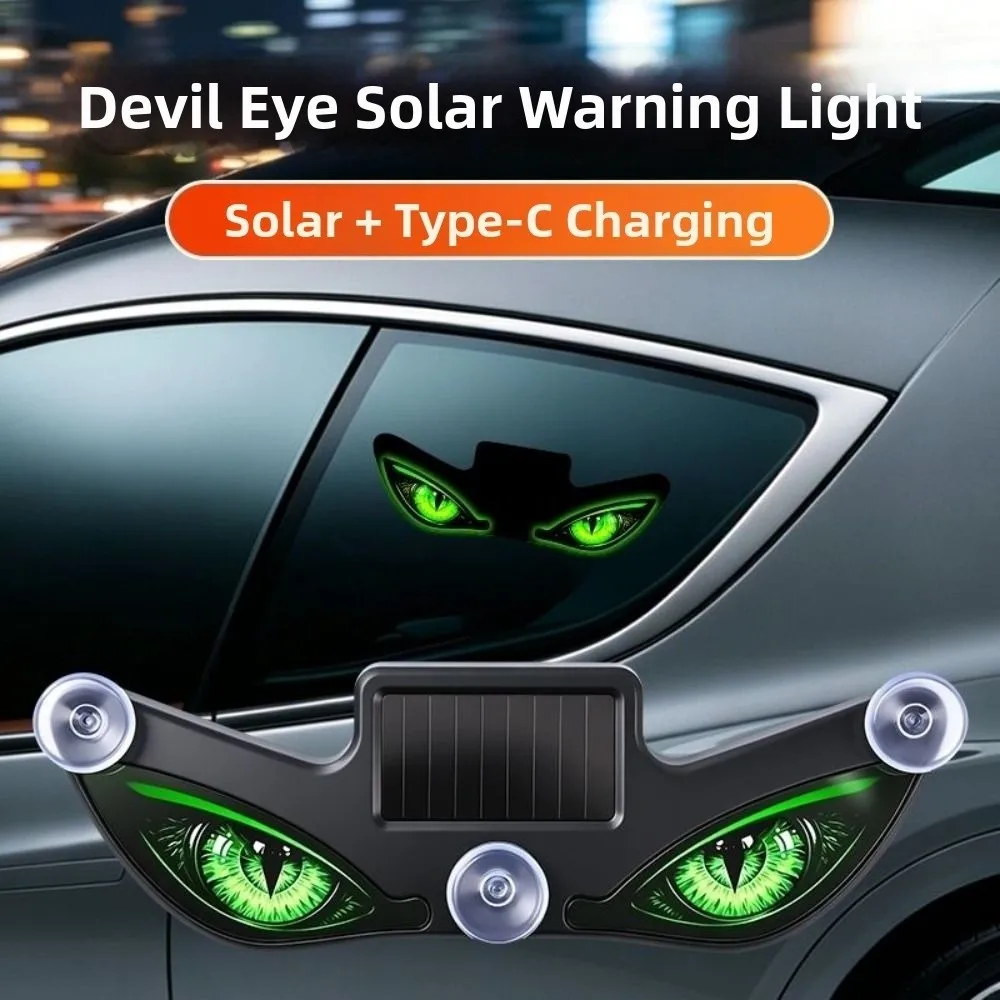 New Solar Devil Eyes Car Lights Suction Cup Vibration Lights on Car Warning Light Dynamic Display Wireless LED Car Light