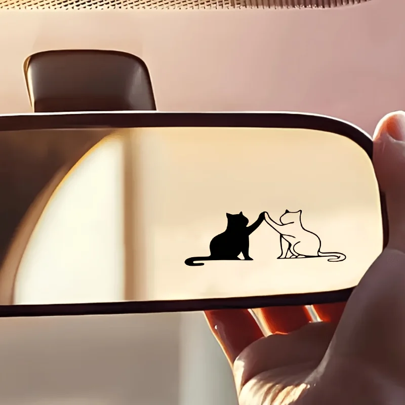 6Pcs Black White High Five Cats Vinyl Stickers, Decals for Car Mirror, Laptop, Cup & Window Decor