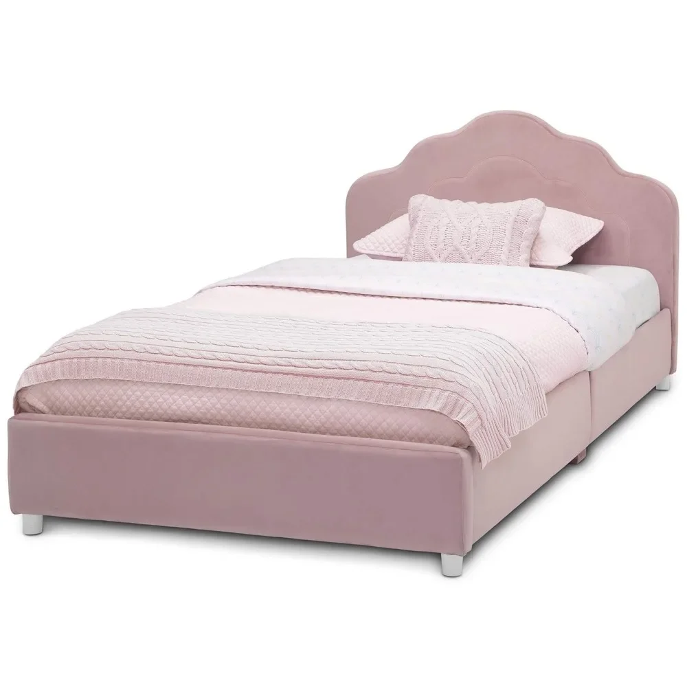 Cama de solteiro estofada infantil, rosa rosa