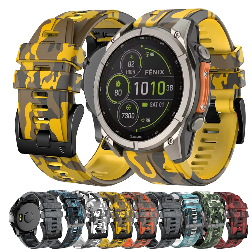 22mm 26mm QuickFit Camouflage Silicone Band for Garmin Fenix 8 8Pro 47mm 51mm E 7 7X 6 6X/Quatix/Tactix/D2 Mach 2 Pro/Epix Strap