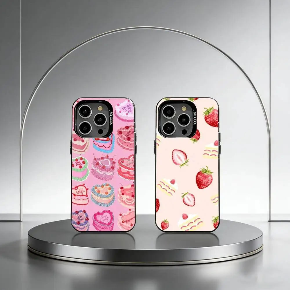 

Cream Strawberry Cake Cute Phone Case For iPhone 17,16,15,14,13,12,11 Plus,Pro Max,XS,Colorful Silver Phone case Funda Cover