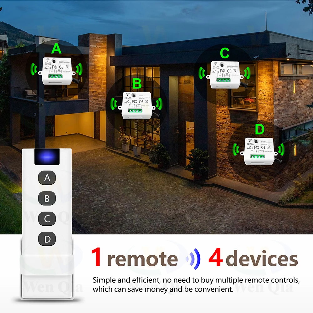 433MHz 110V 220V  Wireless Remote Control Light Switch,50m Control Range Transmitter,10A RF Mini Relay Module,for LED Fan ON OFF