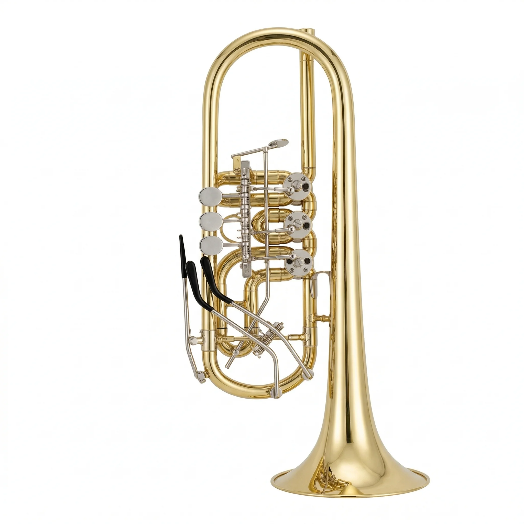 Professional Brass 4 Rotary Valve Trumpet  B Flat Bb Key Mellophone with Case