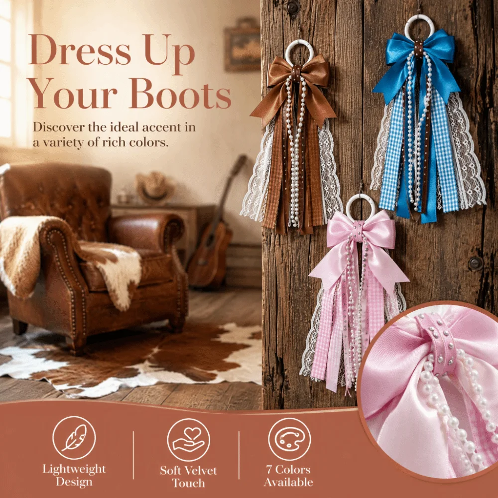 Accessory Velvet Cowboy Boot Ornament Bow Ribbon Plaid Boot Decor Charm Lace Streamer Blue Boot Accessory Fall