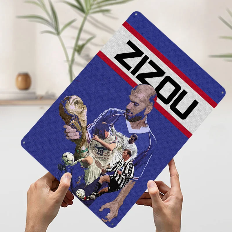 Zizou كرة القدم صفيح ملصق مخصص جدار الفن خمر علامات معدنية ريترو القصدير اللوحة للديكور المنزل عناصر ديكور المنزل