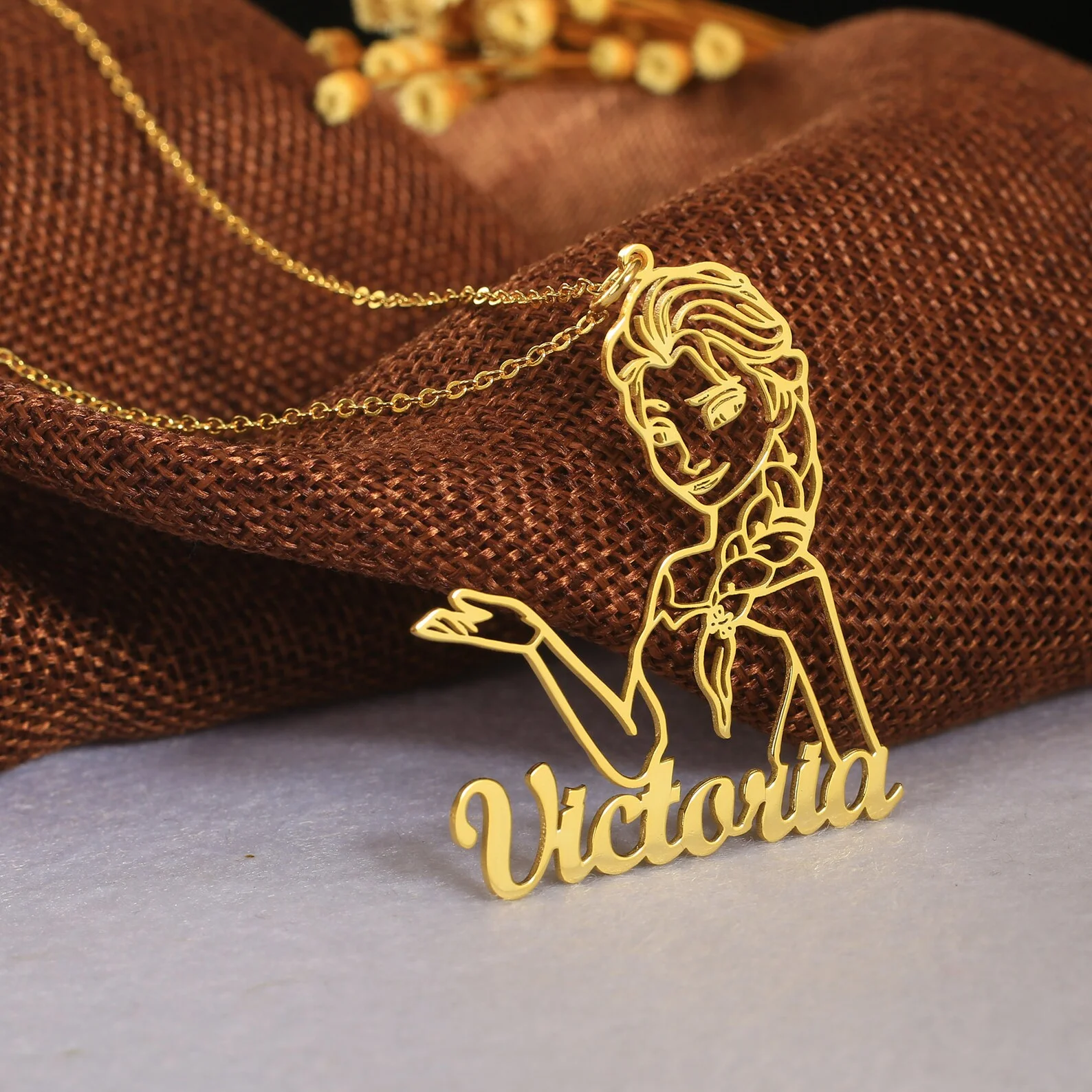 Cute Girls Necklace Name Custom Personazlied Cartoon Character Women Nameplate Princess Stainless Steel Jewelry Choker Christmas