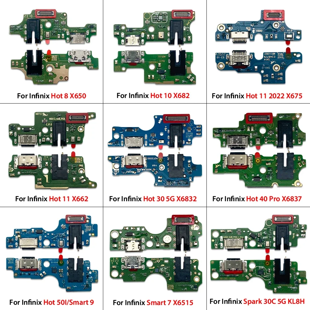 10 PCS USB Charging Port Charger Board Flex Cable For Infinix Hot8 X650/Hot 10 X682/Hot 11 X662/ Hot 11 2022 X675/Hot 30 X6832