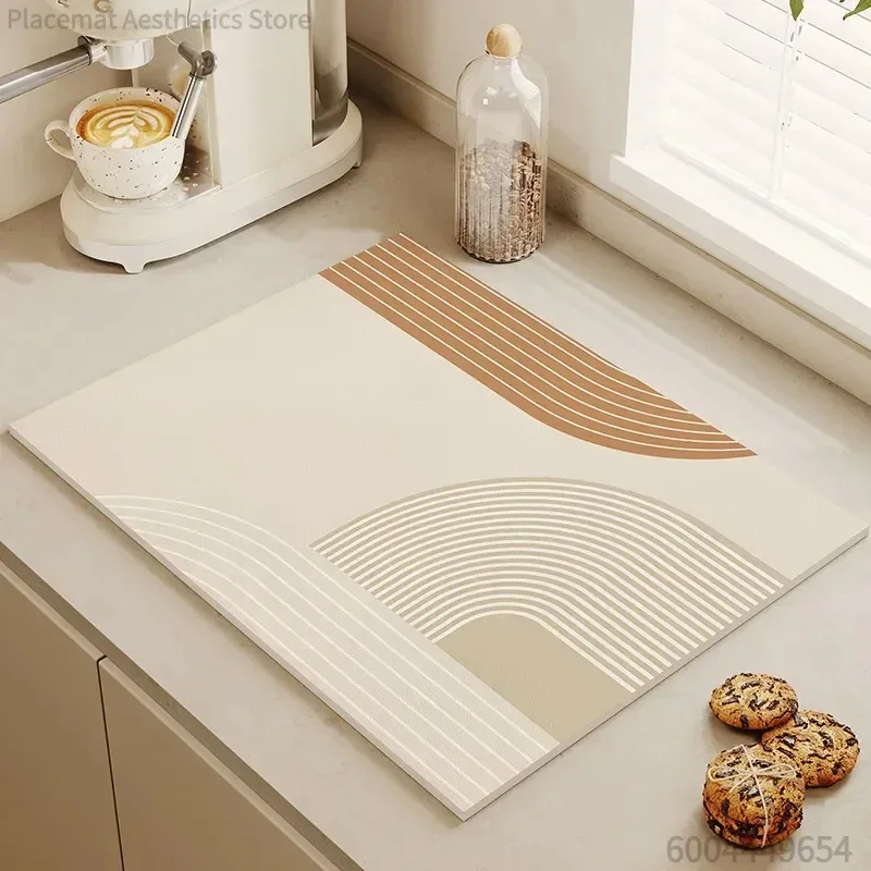 Tableware Drying Mat Soft Drain Pad Non-slip Super Absorbent Wear-resistant Coffee Machine Mat Kitchen Table Courtyard Decor