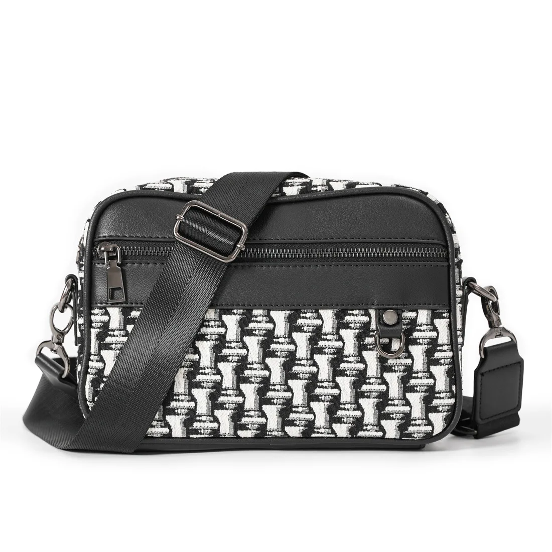 Luxuriöse Umhängetasche im Designer-Stil, Herren-Schultertasche aus Canvas mit Patchwork-Details und PU-Leder, Herren-Schulter-Messenger-Tasche, Handtasche, rechteckige Geldbörse. – Detail 6