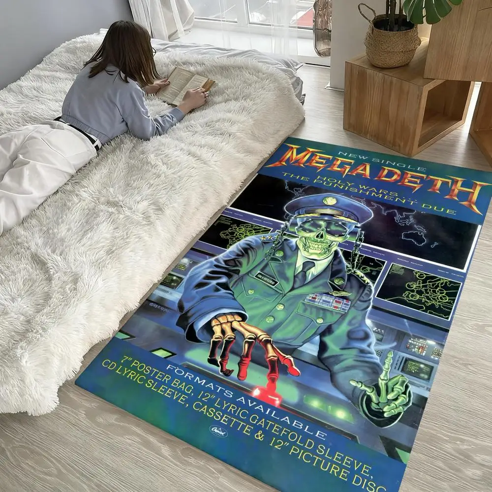 

Floor Mat Soft Thickened Non-Slip Door Mat for Living Room Home Decor Flannel Rugs M-MegadethS cool Rock Band