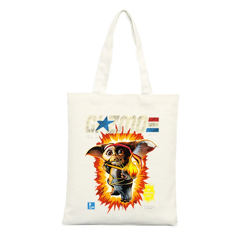 Fantasy Creature Graphic Canvas Tote Bag with Flame Print, Ideal for Casual Shopping and Daily Use
