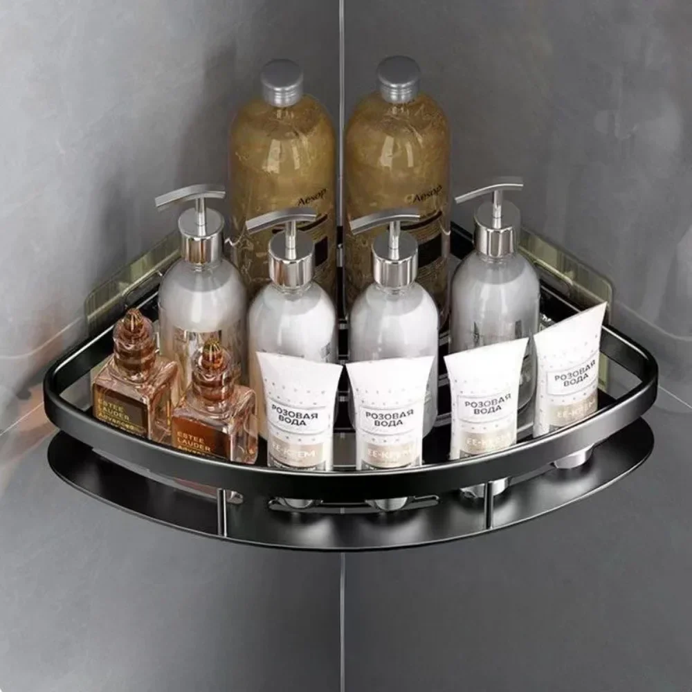 Shampoo Rack  Bathroom Shelf Aluminum Alloy Makeup Storage Organizer Shower  Accessories No Drill Wall Corner Shelf