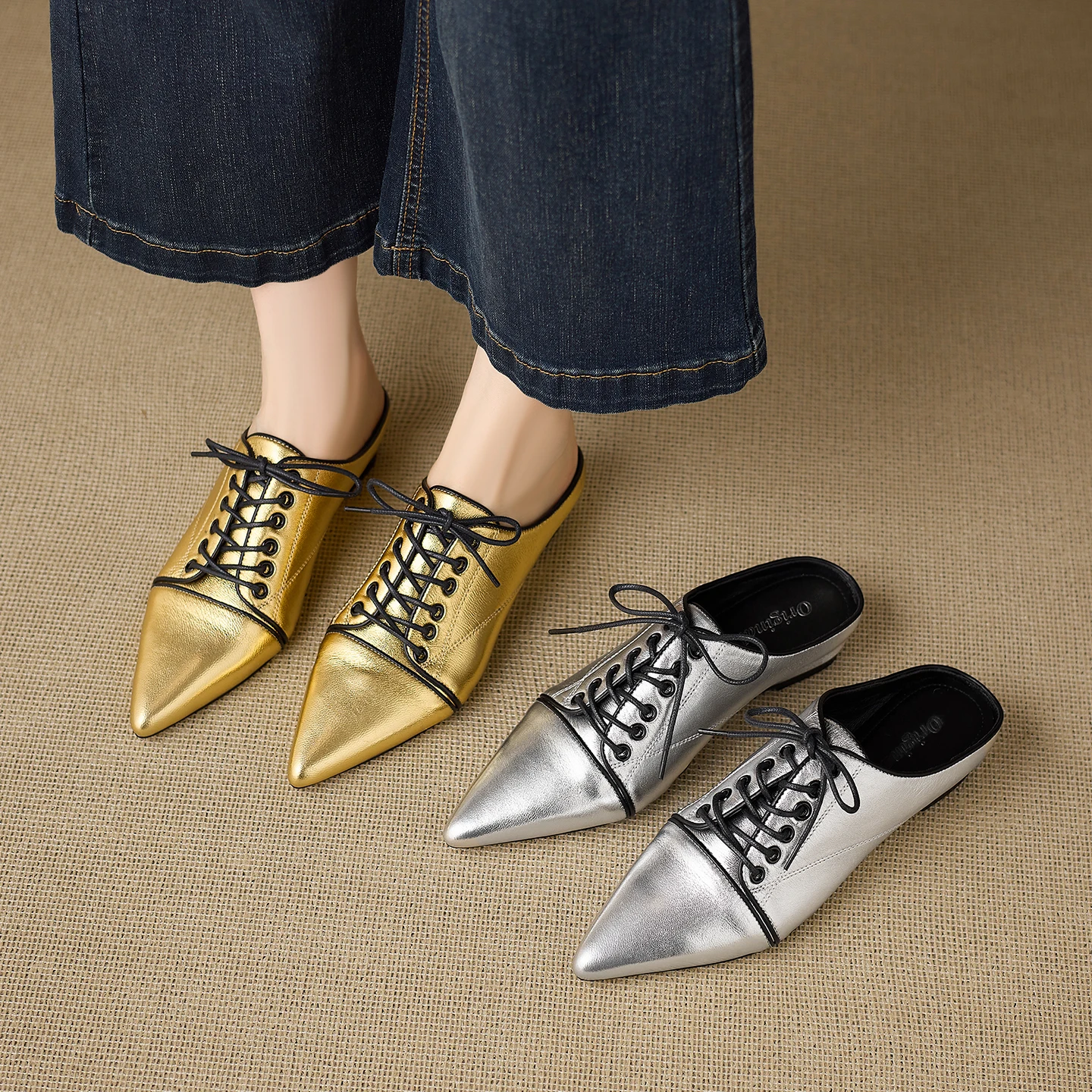 

New Genuine Leather Sheepskin Women Mules, Pointy Toe Slip-on Women Slippers,Fashion Flats Women Shoes
