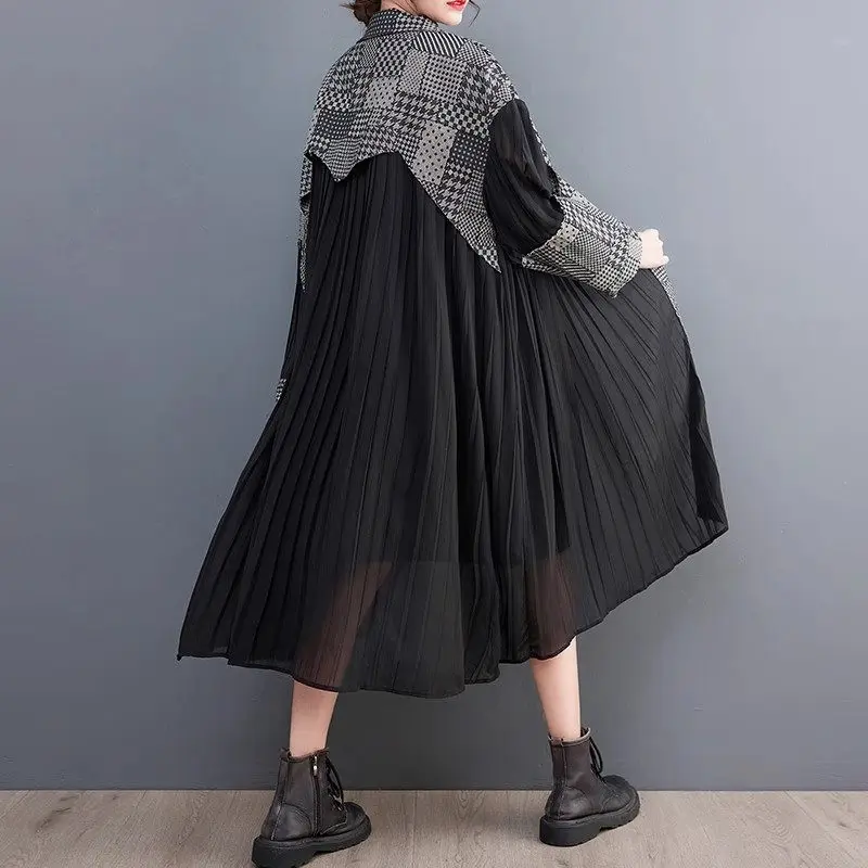 2025, Frühling und Herbst, koreanischer Stil, Denim-Spleißen, schlankmachendes Hemdkleid – Luxus-Büro, lässig, vielseitige Damenbekleidung G604