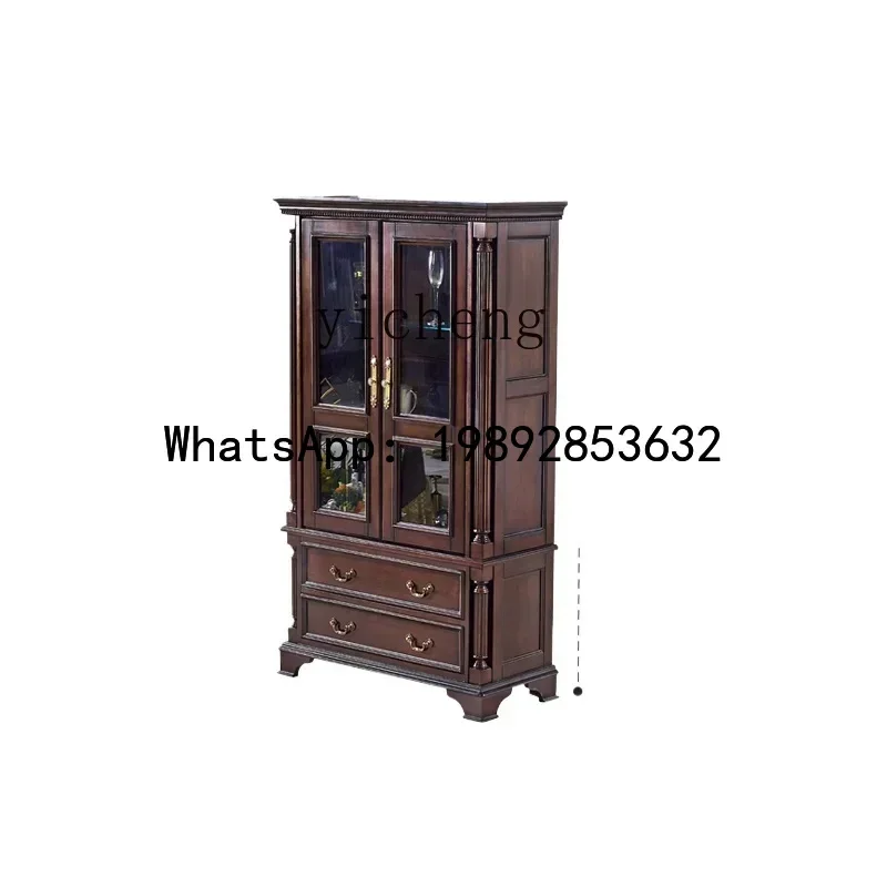LYY Tqh Vintage Pure Solid Wood Wine Cabinet Log Wall Tea Cabinet Locker Cherrywood Side Cabinet