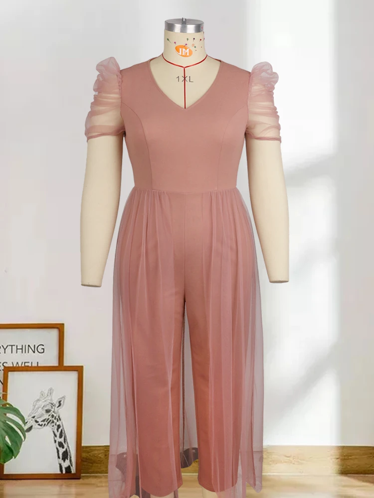 Bodycon Jumpsuit Nữ Cổ V Tay Ngắn Cao Cấp Quần Ống Rộng Áo Liền Quần Plus Kích Thước 4XL 5XL Văn Phòng Tiệc Tối bodysuits