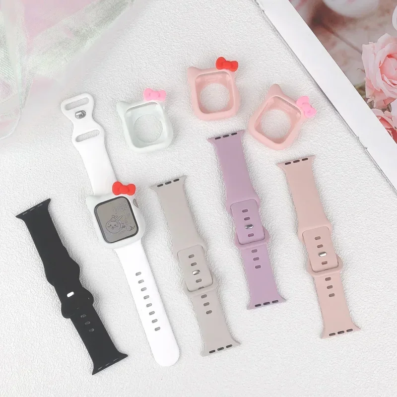 Candy Silicone Case+Strap For Apple Watch 44mm 40mm 45mm 41mm Silicone bracelet correa cover for iWatch series 8 9 7 6 SE 5 4 3