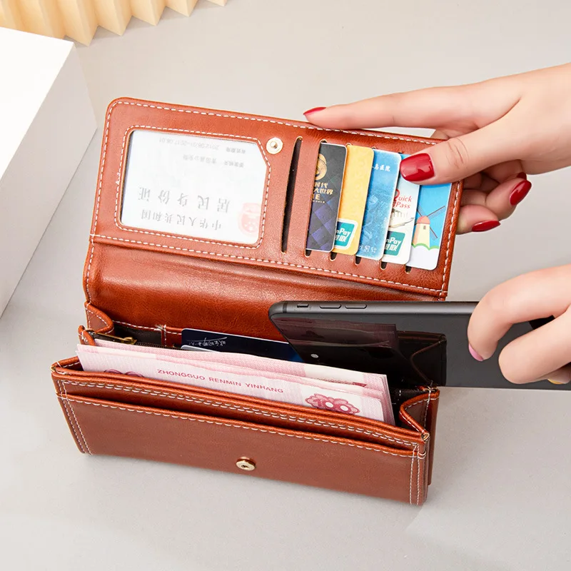 New Ladies Fashion Retro PU Leather Long Wallet Zipper Card Holder Purse Women Clutch Slim Large Capacity Daily Casual Travel