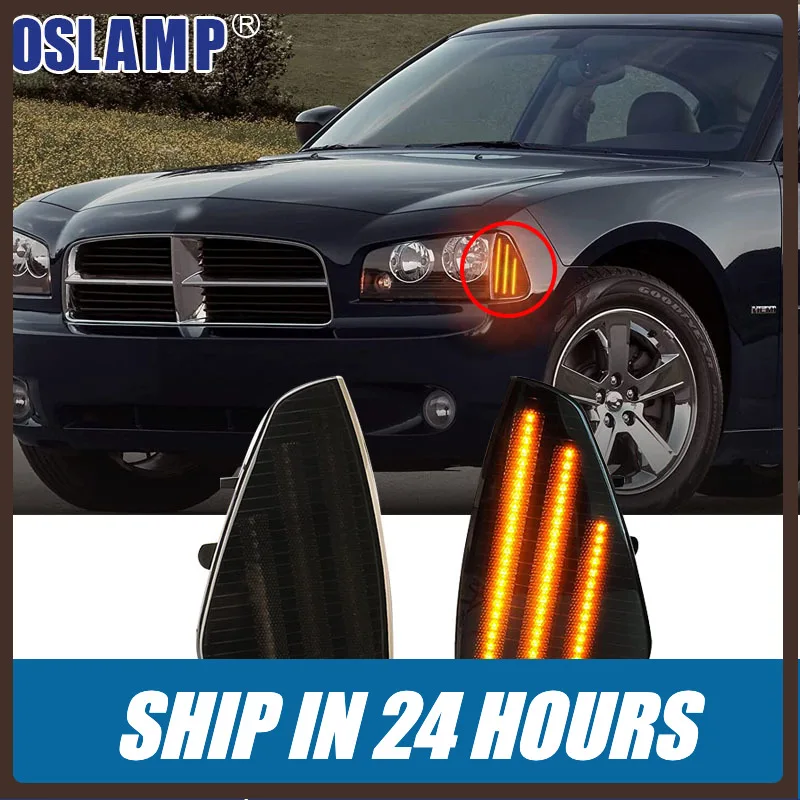 2 Pcs Pair LED Turn Signal Front Corner Side Lights 3 Rows Strips for Dodge Charger 2006-2010 Lamp