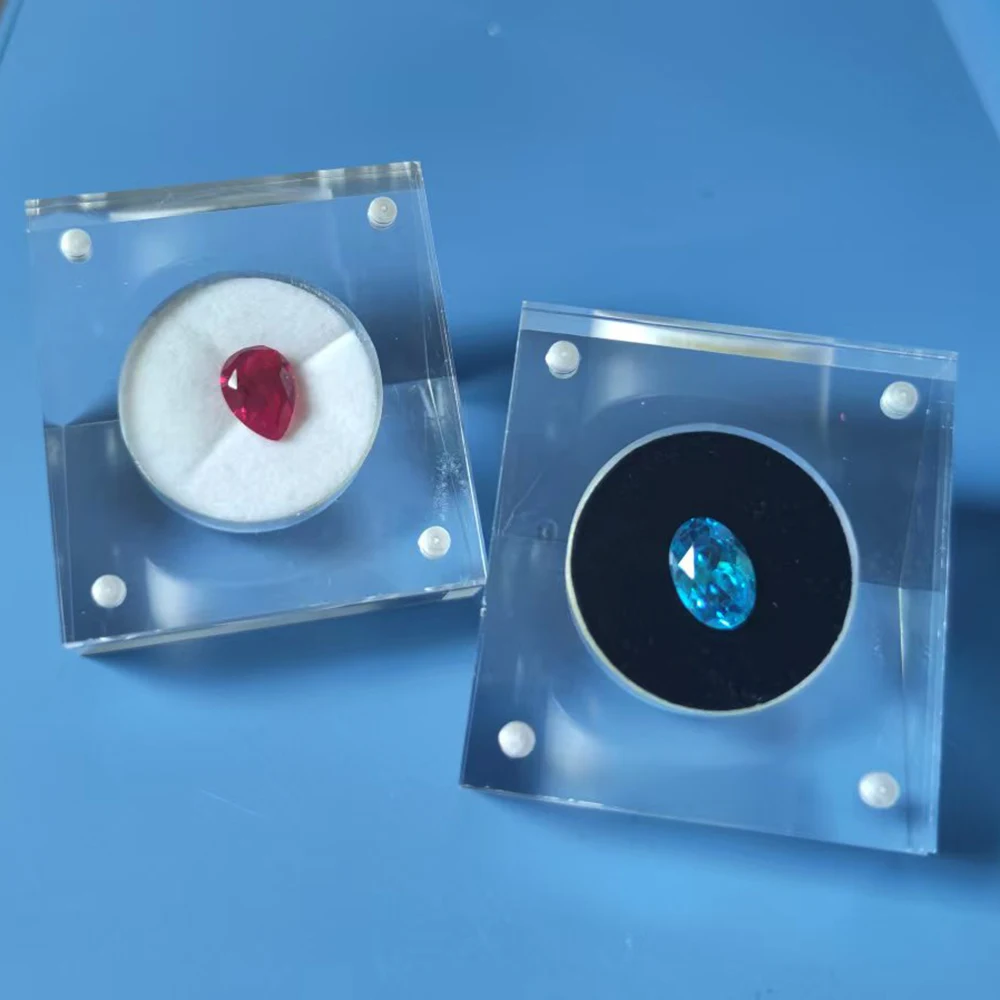 Loose Diamond Storage Box Transparent  Gemstone Jewelry Display Stand Gems Organizer Bare Stone Box CVD Zircon Showcase 2Pcs