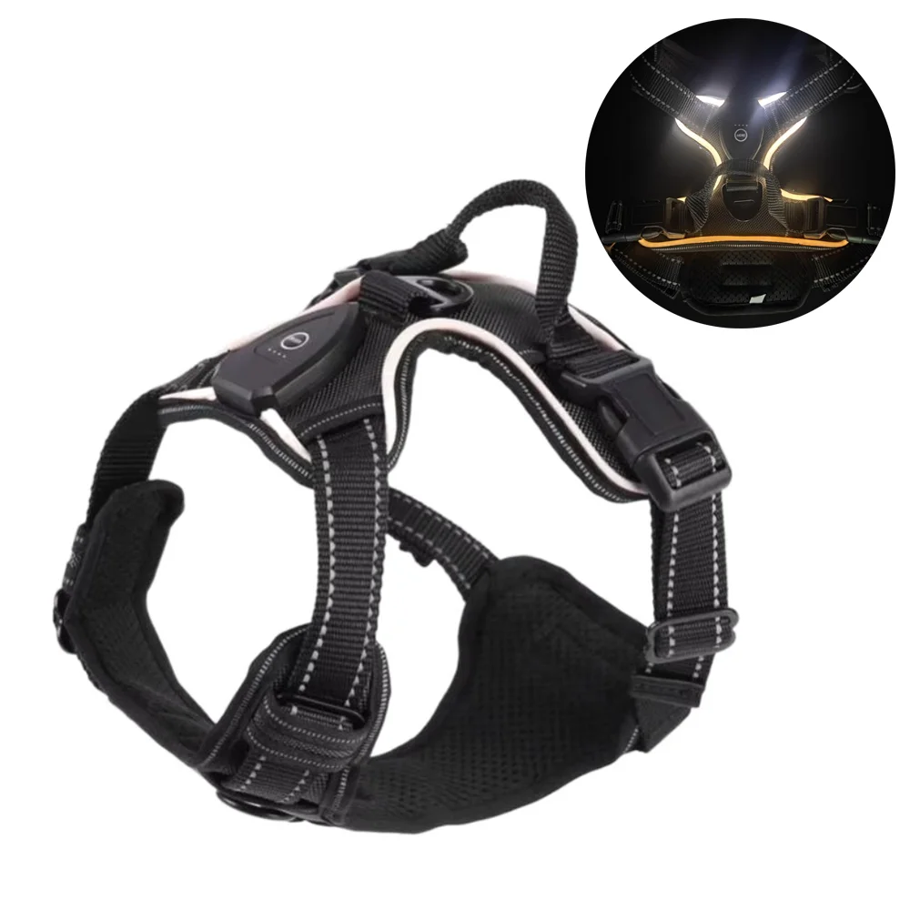 

Durable Light Up LED Dog Harness Rechargeable Flashing Luminous Pet Chest Strap Adjustable Padded Collar Dog Glow Vest Cats Pet