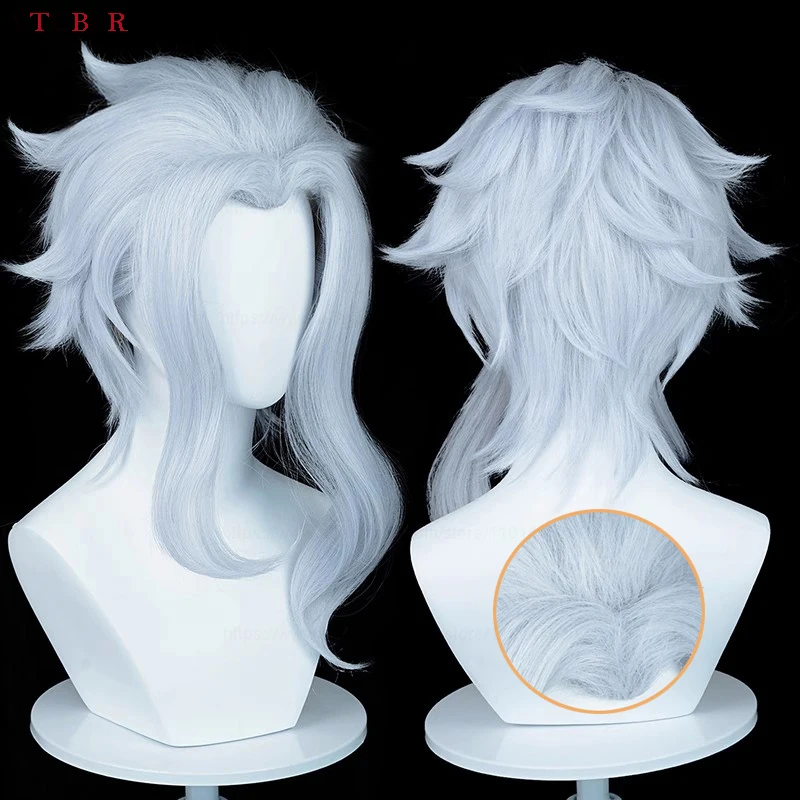 Fatui Doctor Il dotore parrucca Cosplay gioco corto blu chiaro resistente al calore capelli sintetici parrucche per feste Anime + cappuccio per parrucca