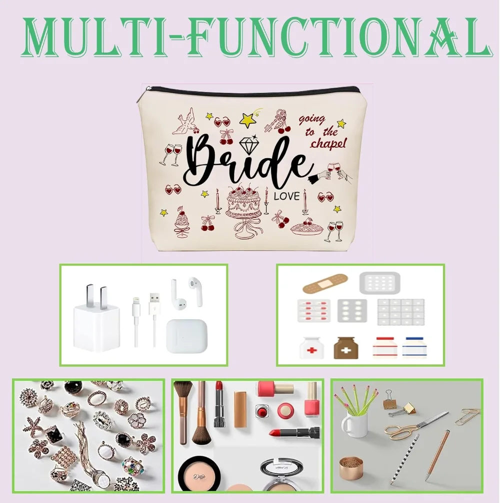 Make-up-Tasche für Hochzeiten und Brautpartys, tragbare Reisetasche für Kosmetikartikel, Aufbewahrungstasche, ein schönes Geschenk für die Braut, die Brautjungfern oder für eine Verlobungsfeier. – Detail 5