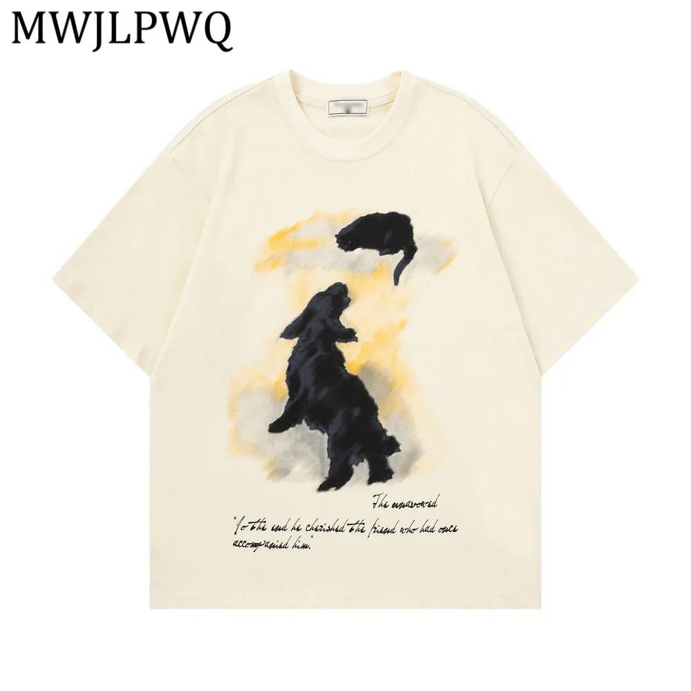

MWJLPWQ Graffiti Short-Sleeve T-Shirt Cotton Round Neck Casual Summer Men's Style Ins American Street Loose Fit Tee Trendy 14752