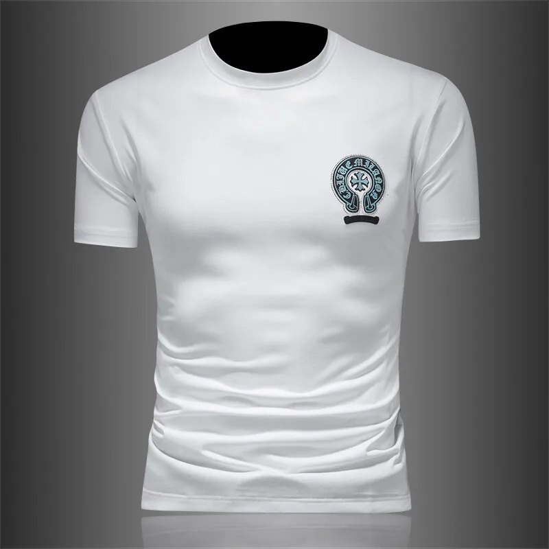 

Мужская футболка Slim Fit с коротким рукавом, однотонная, белая, из чистого хлопка, с круглым вырезом, повседневная, летняя, современная, стильная.