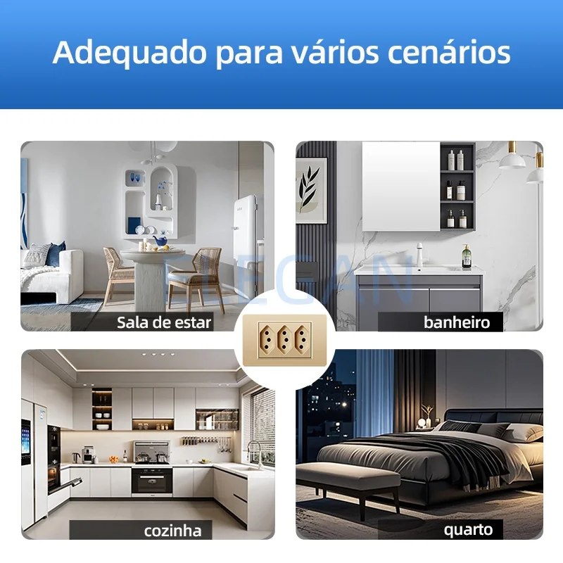 

ELEGAN Gold Brazil Fireproof PC Panel Standard Outlet Double USB Type C Wall Power Socket Light Switch Office 118mm*72mm 10A 20A