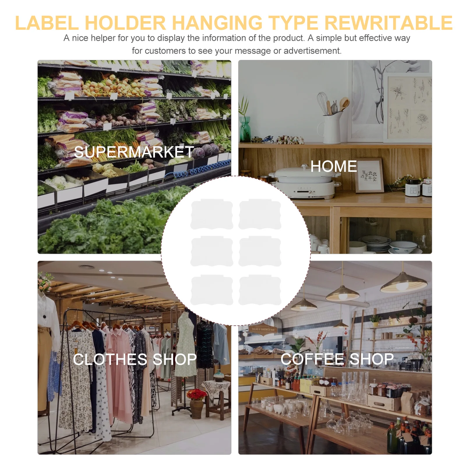 10 Pcs Bins Hanging Label Holder Price Tag Clip The Sign Promotional Labels Removable PVC Tags Re-writable White Storage